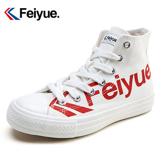 feiyue/飞跃高帮帆布鞋男INS潮流情侣鞋字母印花休闲鞋官方2078 34 2076白黑