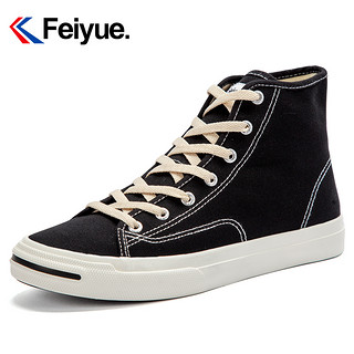 feiyue/飞跃高帮帆布鞋秋季简约黑色潮鞋百搭女鞋硫化鞋板鞋904 38 904黑色