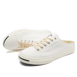 feiyue/飞跃帆布鞋男开口笑低帮纯色板鞋女百搭潮流运动休闲鞋621 35 白色半托