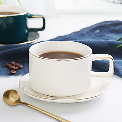 Beisesi 贝瑟斯 欧式小奢华描金边陶瓷咖啡杯杯碟勺套装 家用咖啡器具