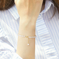六福珠宝 18K金mipearl系列淡水珍珠手链女款礼物 定价 黄色-总重约4.29克