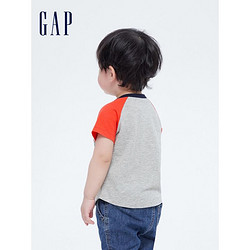 Gap 盖璞 婴儿LOGO洋气条纹短袖T恤702838 夏季新款童装宽松上衣 浅灰色 90cm(18-24月)