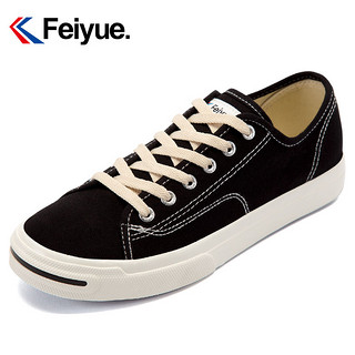 feiyue/飞跃帆布鞋男开口笑低帮纯色板鞋女百搭潮流运动休闲鞋621 36 黑色半托