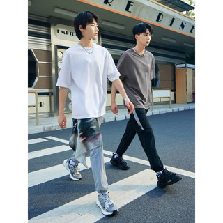 A21夏季2022年新款男装宽松圆领落肩男装短袖t恤男夏季潮牌百搭男士t恤 特白 175/88A/L 深灰 165/80A/S
