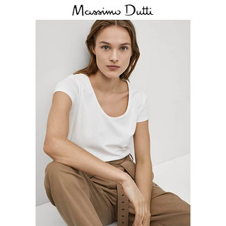 Massimo Dutti女装 修身版型圆领棉质T恤白色短袖基础款06870900250