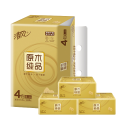 清风 原木纯品金装系列 抽纸4层80抽*6包可