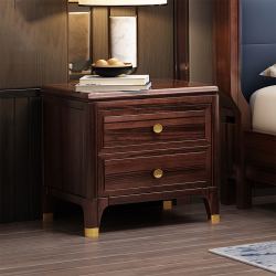 现代床边柜_祥图 新中式实木床头柜现代简约轻奢卧室储物柜乌金木整装