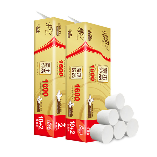 清风 无芯卷纸 原木金装4层1600克/12卷  卫生纸卷纸