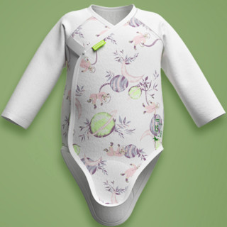 幻曦 小益撕系列 EBTSSB0101 婴儿长袖包屁衣 和襟款 绿野仙喵 52cm
