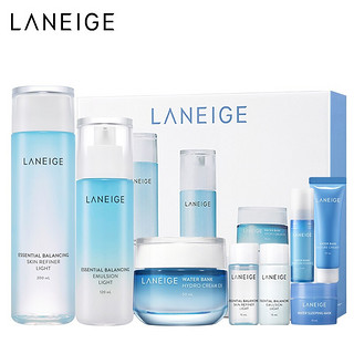 LANEIGE 兰芝 水库凝肌水乳霜护肤品套装清爽型(水200ml+乳120ml+面霜50ml+精华+睡眠面膜)