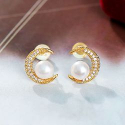 黛米灿月67mm白色淡水珍珠耳环s925银针耳饰耳钉送女友