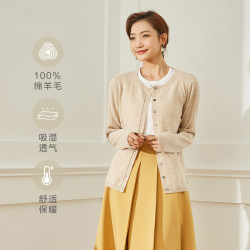 springbamboo春竹服装22春季新款圆领羊毛衫女薄款开衫针织外套