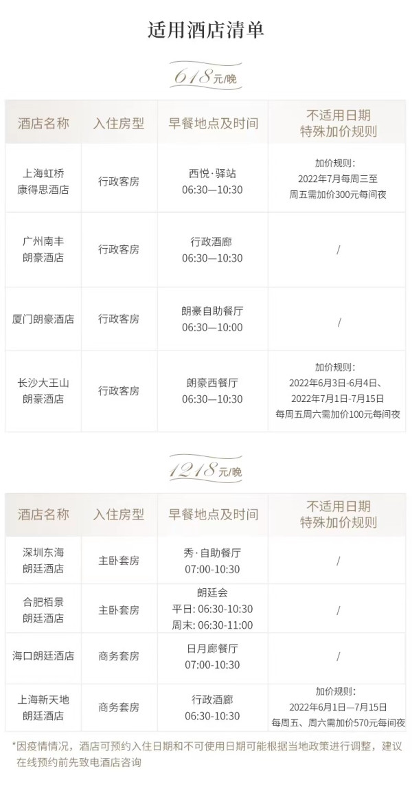 7城通兑享轻奢!朗廷酒店集团1晚套餐(含双早行政礼遇)