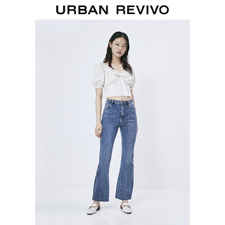 URBAN REVIVO 文艺气质格子荷叶边薄款罩衫衬衫 YL18R2CE2003