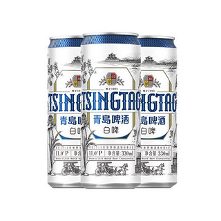 青岛啤酒 白啤全麦精酿便携灌装整箱330ml*24罐 (20版)+赠啤酒杯
