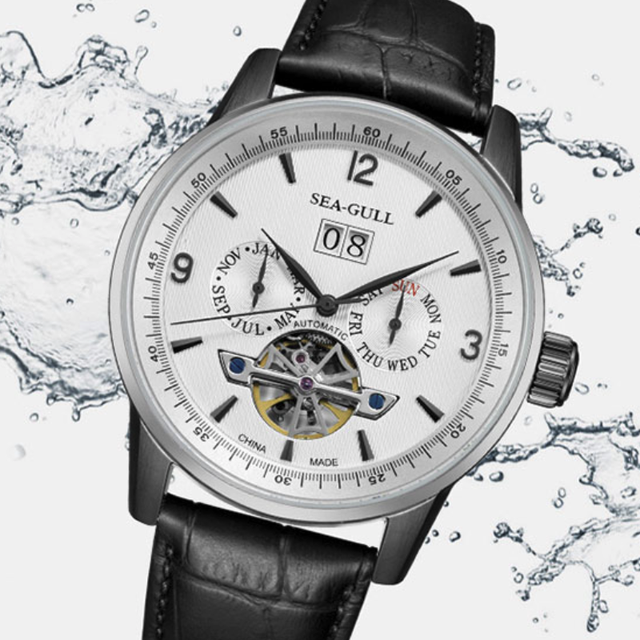 海鸥 日历周历月历镂空飞轮 男士自动机械表 1328白
