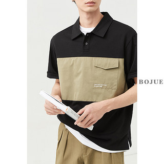 撞色拼接小众设计感POLO衫男短袖 夏季韩版翻领重磅华夫格高端T恤