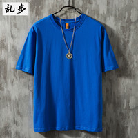乱步潮牌韩版个性纯色打底上衣帅气百搭基础款圆领短袖T恤男女装 tx3000-灰色 2XL 200克