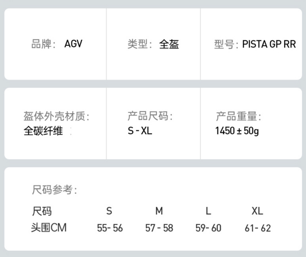 AGV PISTA GP RR 摩托车头盔 全盔 MATT CARBON L码