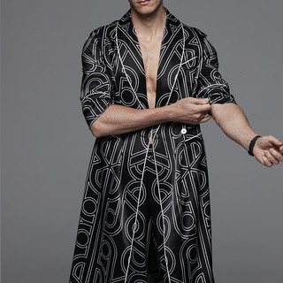 POUR LUI 璞履 秩序系列 男女款桑蚕丝睡袍 06973993589989 印花 S