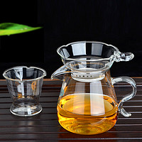 76 台湾玻璃公道杯家用耐热功夫茶具配件分茶器茶海茶漏茶座套组无色手把320ml