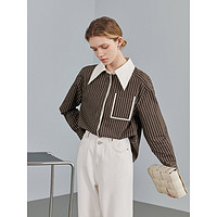 范思蓝恩纯棉条纹衬衫女设计感小众2022春装新款尖领衬衣22FS1268 米棕条纹 M 米棕条纹 L