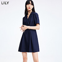 LILY 2022夏新款女装浪漫泡泡袖洋气优雅通勤款中长款西装式连衣裙