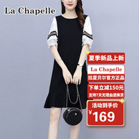 拉夏贝尔 La Chapelle 连衣裙女2022年夏季韩版气质宽松显瘦气质宽松显瘦荷叶边短袖a字裙子女 黑色 L