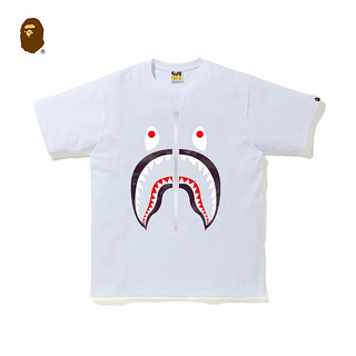 BAPE男装春夏鲨鱼拉链印花迷彩图案短袖T恤110017G S 白色WHJ