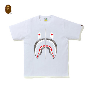 BAPE男装春夏鲨鱼拉链印花迷彩图案短袖T恤110017G 3XL WHM/白色