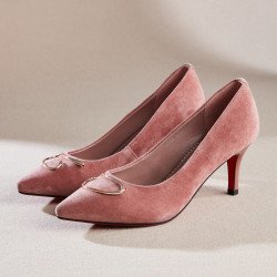 女士高跟鞋_kangnai 康奈 秋羊皮绒面哑光感轻软尖头气质女士高跟鞋浅