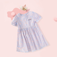 SNOOPY 史努比 童装女童连衣裙儿童裙子小孩外出夏 花苞袖紫色 100