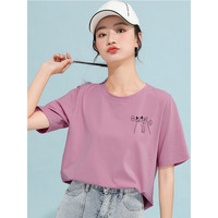 米子旗短袖t恤女2022新款夏季纯棉半袖体恤韩版百搭白色ins风韩版上衣 3142胸前大 米白 L 110-120斤 黑字975左胸小 树莓色 M 100-110斤