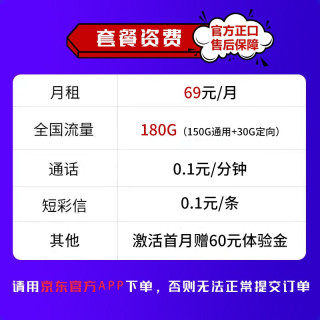 中国电信 精英卡 69月租(180G流量+100分钟)