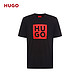 HUGO BOSS HUGO 2022春夏男女同款徽标印花常规休闲棉质圆领T恤 001-黑色 EU:M