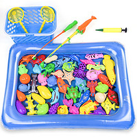 爸爸妈妈 钓鱼玩具  带磁性可装水钓鱼台带充气床收纳筐 蓝色 B3010