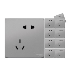 Schneider Electric 施耐德电气 施耐德 开关插座 错位斜五孔插座十支装 皓呈系列 薄雾灰色86型墙壁电源插座面板