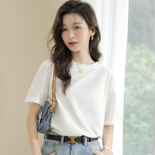 灵镜 休闲短袖纯棉T恤女2022夏新款潮牌印花t恤宽松甜美上衣ins潮 纯白 L（建议100-115斤） L（建议100-115斤） 蓝色字母