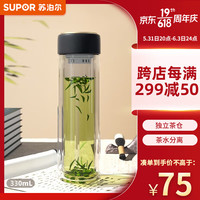 苏泊尔SUPOR 高端礼品商务双层便携水杯耐热双层玻璃杯 臻系列330ML 墨黑 礼盒装 KC33EQ10