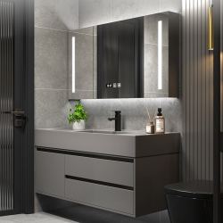 佐仓(zocg)实木浴室柜岩板一体台盆柜组合现代简约卫浴柜套 全镜纯晶