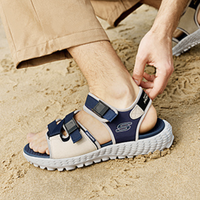 SKECHERS 斯凯奇 夏季男鞋魔术贴沙滩鞋休闲增高外穿潮流运动凉鞋