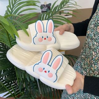 踩屎感荟客静音拖鞋女夏季少女心居家可爱浴室防滑厚底情侣凉拖鞋男士 可爱兔兔-白色 36/37