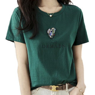 dme 德玛纳 女士圆领短袖T恤 G537120121101 墨绿 L