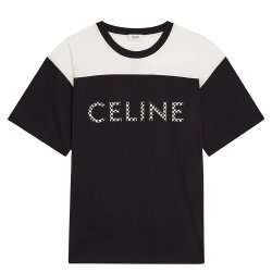 欧洲直邮celine赛琳男士黑白色短袖拼接logo棉质平纹针织铆钉t恤