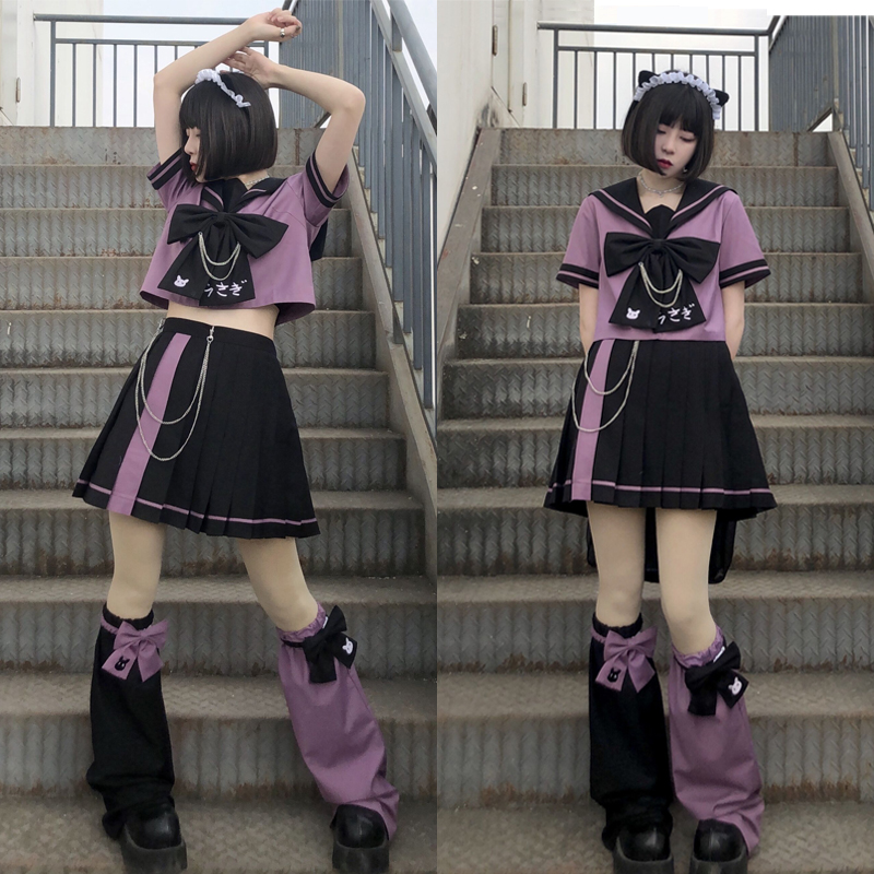 仲春二四 诡兔谣 JK制服 不良短袖水手服+下裙套装