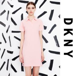 donnakaran唐纳卡兰唐可娜儿全棉珠地网眼dkny刺绣polo女式连衣裙