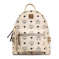MCM Stark Visetos系列 女士侧边铆钉双肩背包 MMK6SVE41IG001 米色 迷你