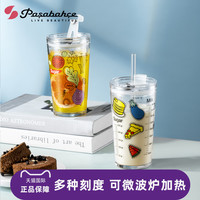 帕莎帕琦 进口钢化耐热玻璃吸管杯家用带刻度烘焙量杯水杯牛奶杯 烹饪印花款【570ml】