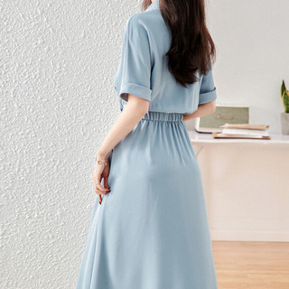 La Chapelle 拉夏贝尔 女士中长款衬衫式连衣裙 LXQZ0448 水蓝色 M