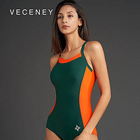 VECENEY 拼接露背修身显瘦泳衣舒适健身运动训练连体三角泳装女